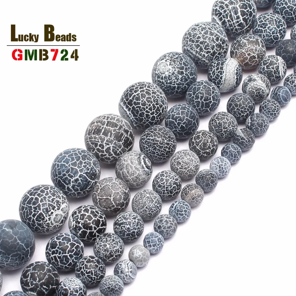 Black Fire Crackle Agate Frost Round Beads For Jewelry Making 15" 6mm 8mm 10mm 