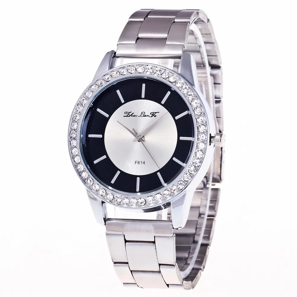 Fashion Crystal Watches Women Mens Luxury Sliver Stainless Steel Analog