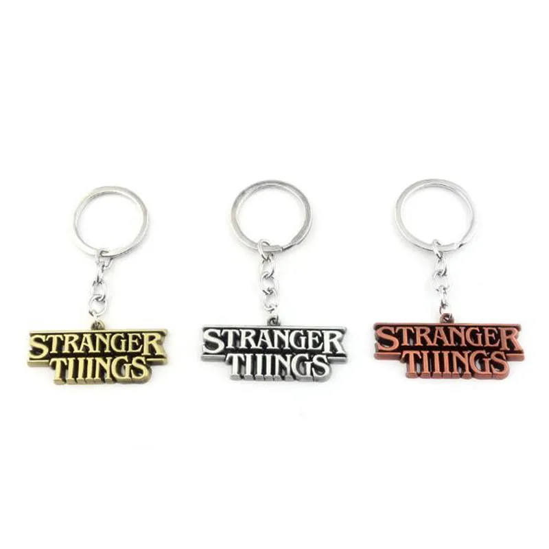 

10pcs/lot SC Horror TV Series Stranger Things Letter Logo Key chains 3 Colors Letter Pendant Car KeyChain For Men Jewelry Gift