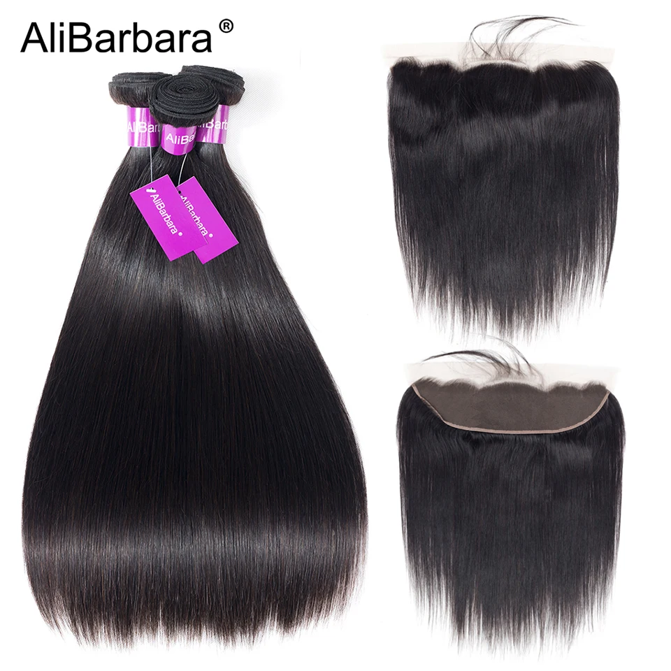 

AliBarbara Hair Peruvian Straight 3 Bundles With Lace Frontal Closure Weave Bundles Remy Human Hair Extension Free Shipping