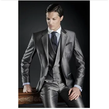 

Fashion Two Button terno masculino Grey Groom mens suit Tuxedos costume homme Wedding Prom Suits for men (Jacket+Pants+Vest)