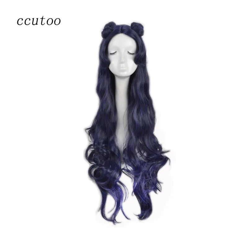 

ccutoo Long Wavy Blue Black Mix Synthetic Hair Sailor Moon Luna Arte Cosplay Full Wigs With Four Chip Buns Heat Resistance Fiber