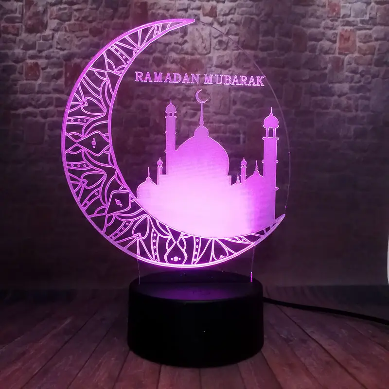 

Eid Mubarak Party Decoration 3D Illusion Nightlight Colorful Flash Lighting Islamic Ramadan Mubarak Model Toys