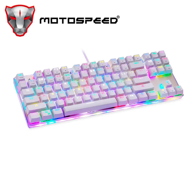 Pаспродажа Motospeed K87S ABS USB2.0 Проводная Механическая клавиатура LED с RGB подсветкой синий переключатель Настольный русский геймер завязывание белый 1,8 м