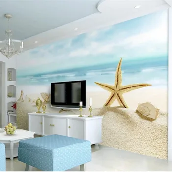 

3D Wallpaper Mural Decor Photo Backdrop Beach Shells And Starfish Living Room Wallpaper 3D Painting 3D Wallpaper