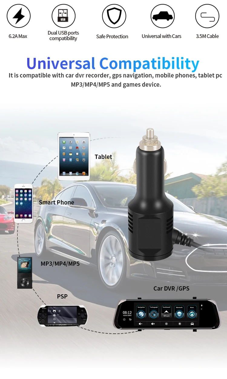 WHEXUNE 3,5 метровой линией мини двойной usb-порт автомобильное зарядное устройство адаптер 12 V 36 V 5 V для смартфон, GPS Автомобильный видеорегистратор планшет