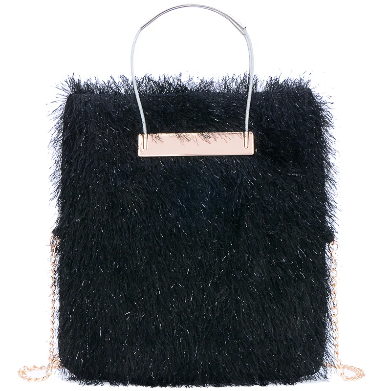 

Plush Bag 2018 Winter New Women Luxury Chain Bag Female Vintage Handbag With Ring Handle Ladies Party Hands Bags Wholesale