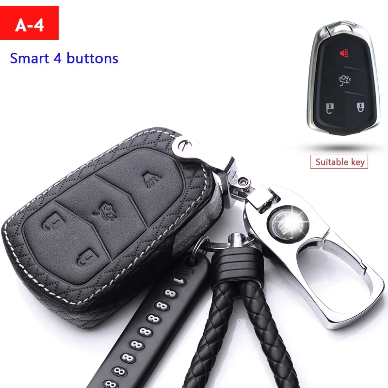 

Smart button fashion car key case for Cadillac ATSL/CTS/CT6/4/XTS/XT5/SRX Key Wallets metal Key Rings+Genuine Leather set