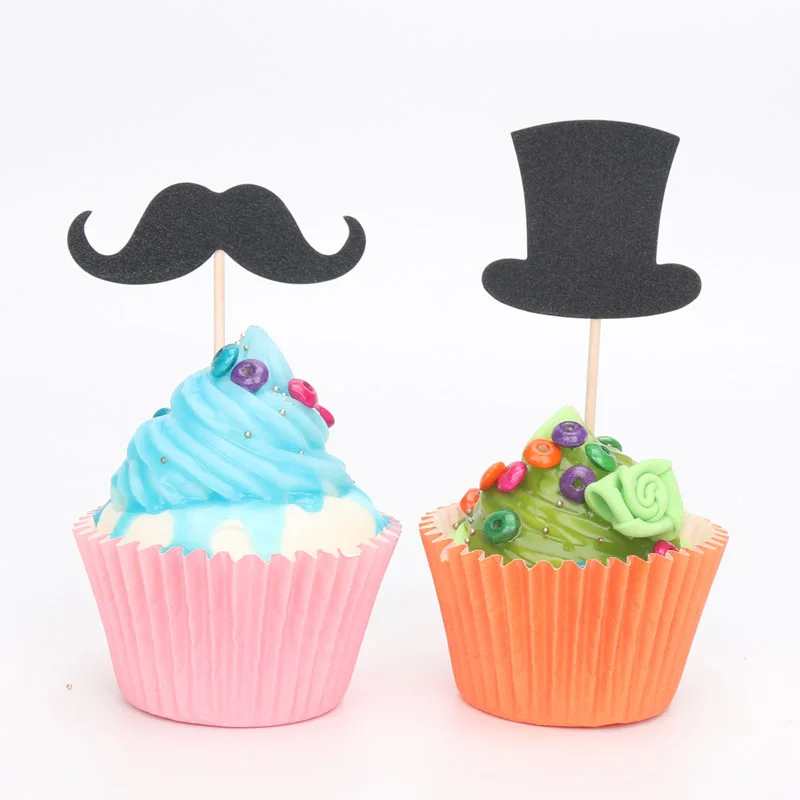 6pcs/lot Moustache Cake Topper Beard Top Hat Cake Picks Stand Baby
