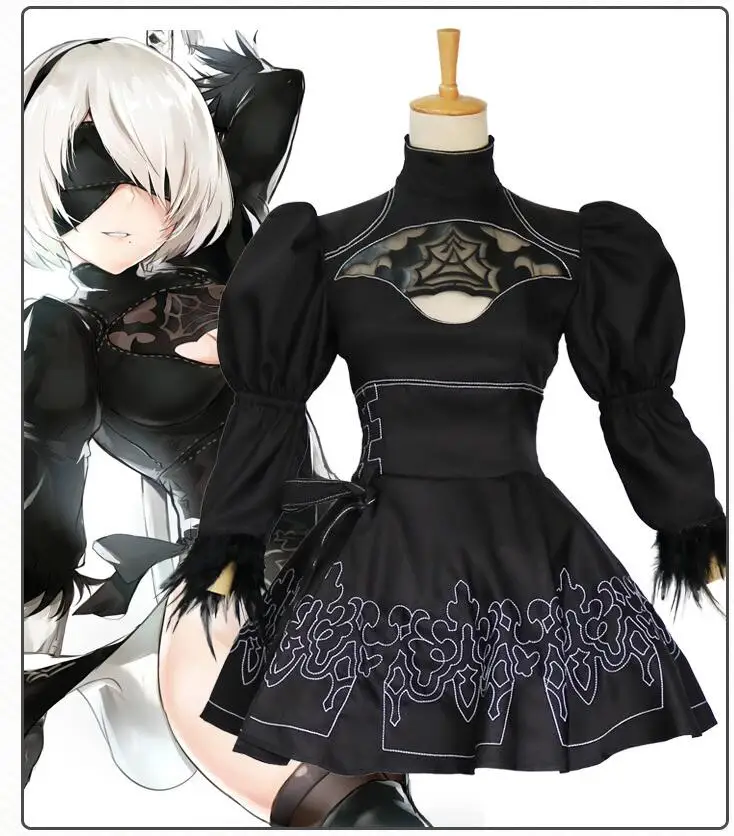 

Nier Automata Yorha 2B Cosplay Suit Anime Women Outfit Disguise Costume Set Fancy Halloween Girls Party Black Dress S-2XL