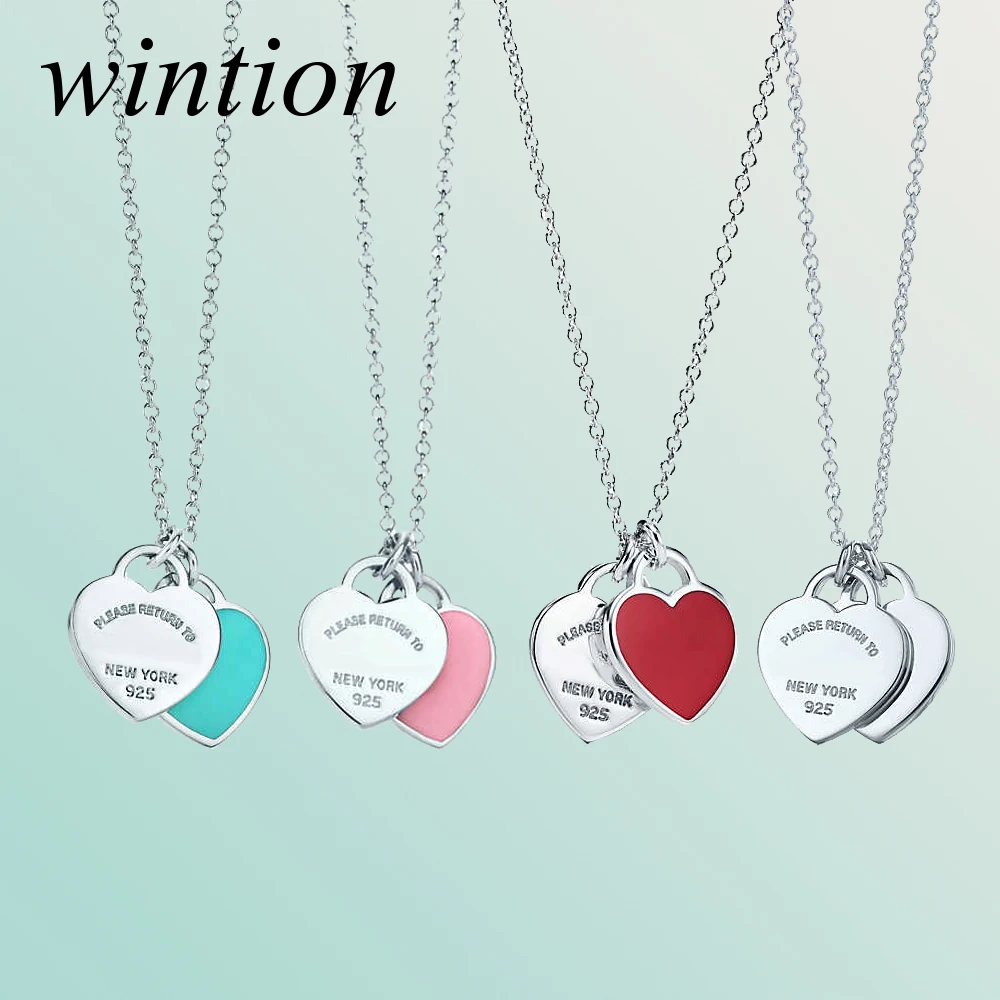 

Wintion tiff Jewelry pendant set necklace Original 100% 925 Sterling Silver Green pink red Women High-end Quality Gift
