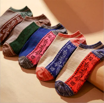 

2019 New Summer Unisex Chinese style Color Creative Embroidery Boat Socks Fashion Cotton Breathable Ankle Socks