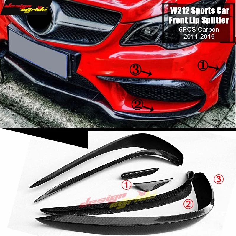 

For Benz W212 Front Lip Splitters Wing Spoiler Carbon 6-pcs E-class e200 e250 e400 e350 e500 e550 Front Bumper Splitter 2014-16