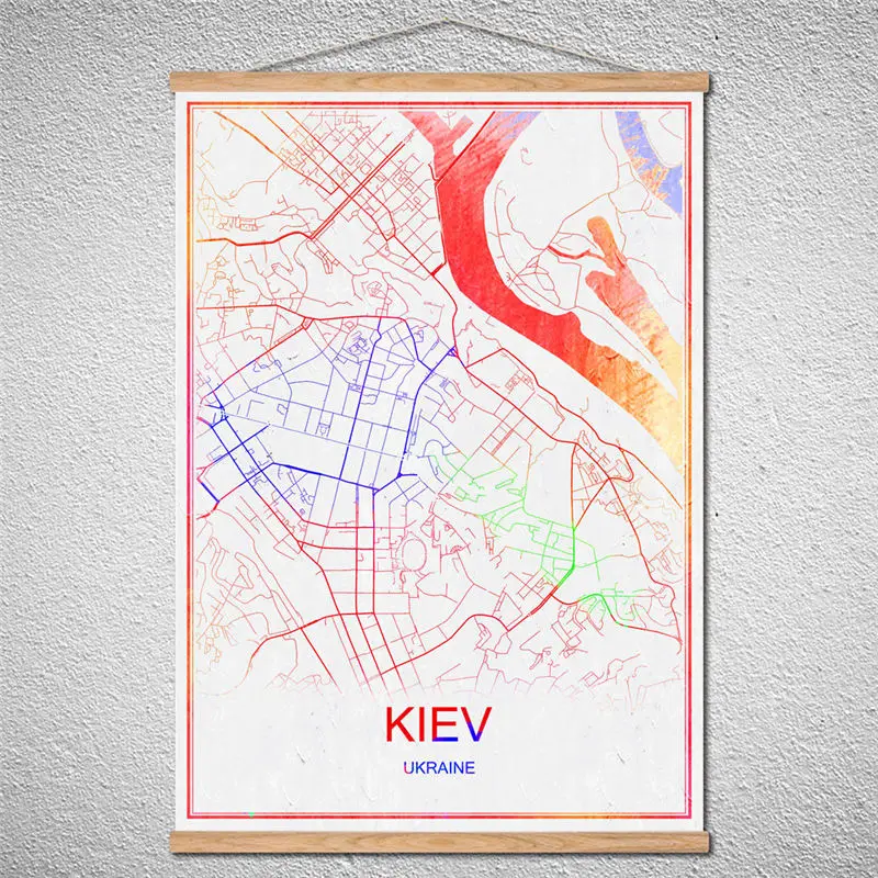 С рамкой карта мира Киев крафт-бумага художественная настенная наклейка