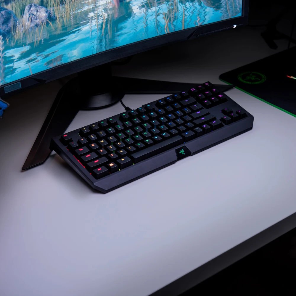 Механическая игровая клавиатура razer BlackWidow Tournament Edition Chroma V2, RGB подсветка 87 клавиш, эргономичная желтая клавиатура с переключателем