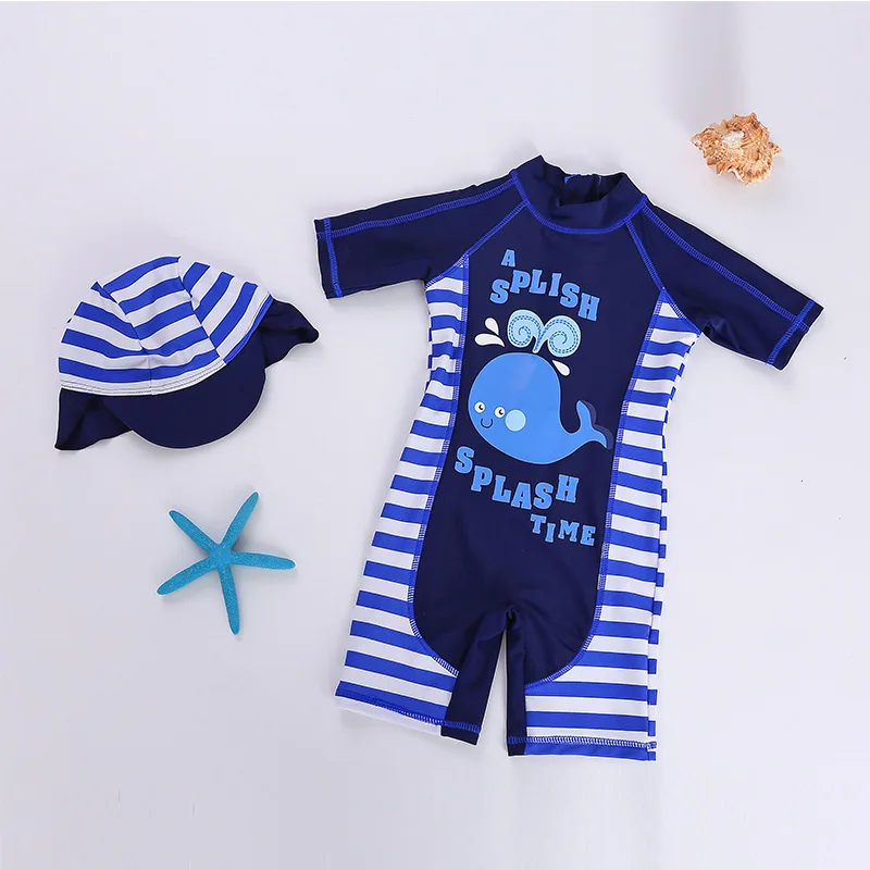 Купальный костюм высокого качества для маленьких мальчиков и девочек; детский купальный костюм с рисунком; купальный костюм для малышей; комплект из 2 предметов; Шапочка+ костюмы для младенцев