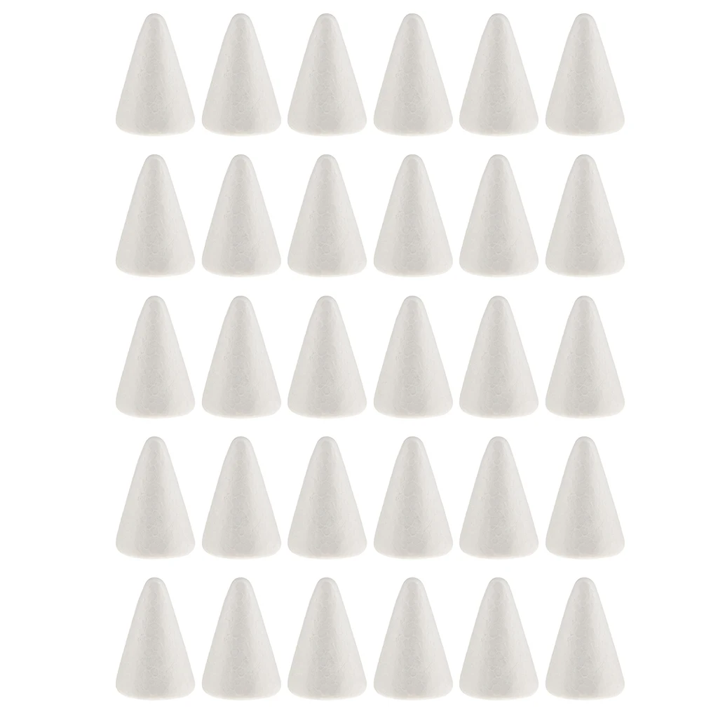

30pcs White Foam Cone Shape Mold Styrofoam for Handwork Color Mud Party Birthday Decorations DIY Kid Craft, 68 x 23 mm