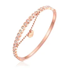 Fashion Heart Pendant Open Bangle For Women Inlaied Cubic Zirconia Bracelet Jewelry Gift For Girls GH822