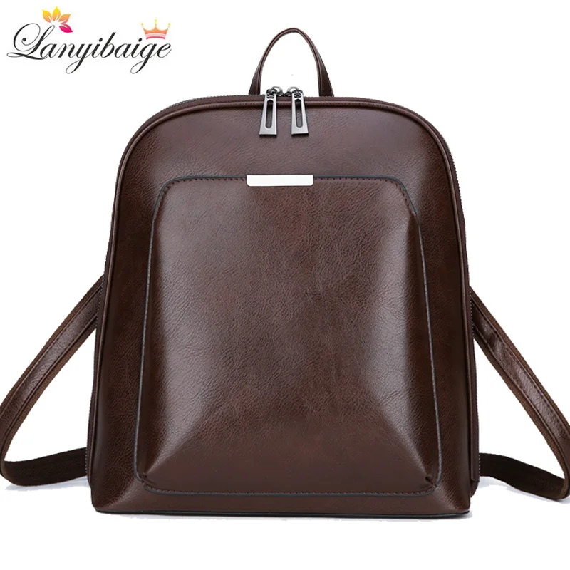  Vintage Women Backpack High Quality Leather School Bags For Girls Lady Simple Style Backpack Large  - 32947953940