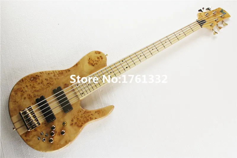 

Fine quality 24 frets 5 strings neck-thru-body natural wood electric bass guitar,maple fingerboard,gold hardware,can be changed
