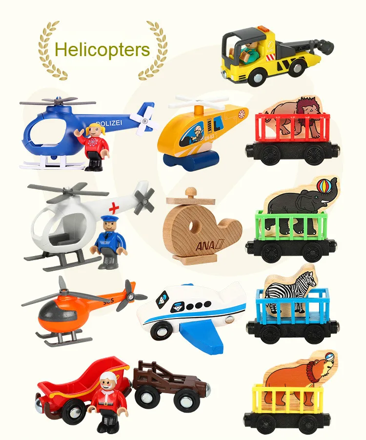 

New Plane Helicopter Bus Wood Magnetic Train Car Accessories Wood Railway Toy For Kids Fit Wood Thomas Biro Tracks Gifts