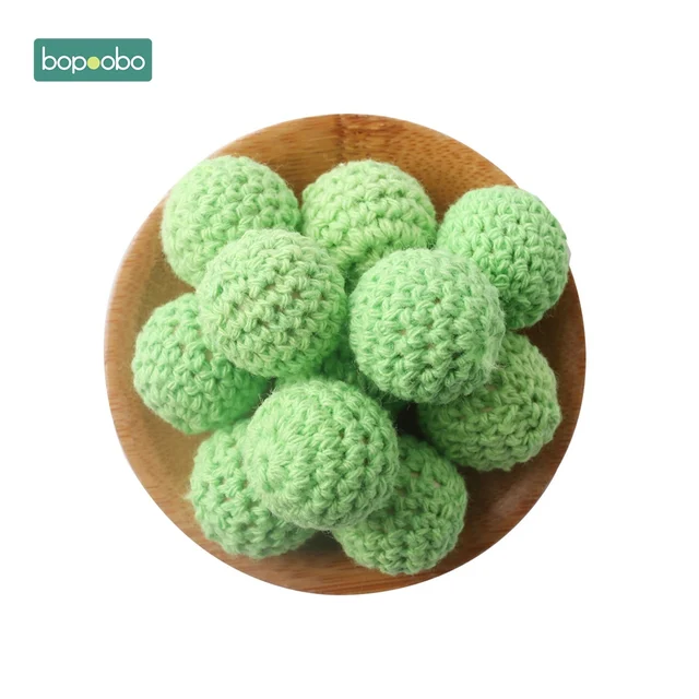 Bopoobo 20mm 10pcs Wooden Crochet Beads Chewable Beads DIY Wooden Teething Knitting Beads Jewelry Crib Sensory Toy Baby Teether 2