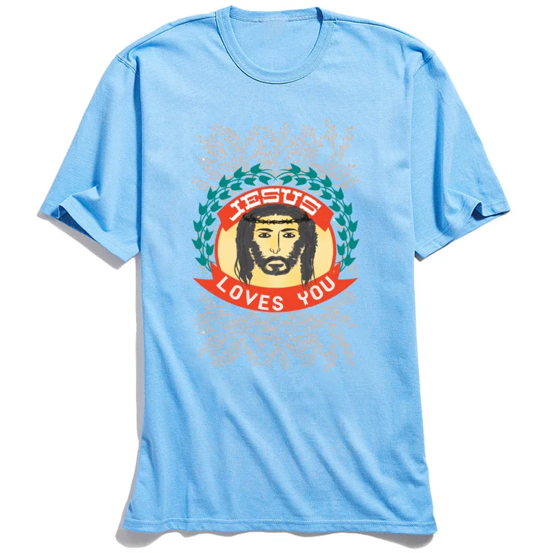 Jesus Loves You 100% Cotton T Shirts for Students Short Sleeve comfortable Tees Brand Father Day Round Collar Tops Shirt Camisa Jesus Loves You light