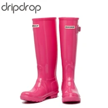 DRIPDROP Резиновые сапоги из ПВХ Водонепроницаемые для Женщин Стиль Веллингтон Глянцевые сапоги Женские сапоги
