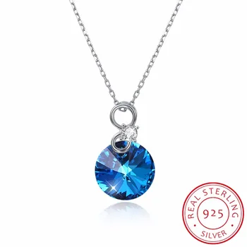 

Lekani Crystals From Swarovski Necklace 925 Women's Necklace Pendant Fashion Elegant Chic Bijoux White Pink Blue Round Jewelry