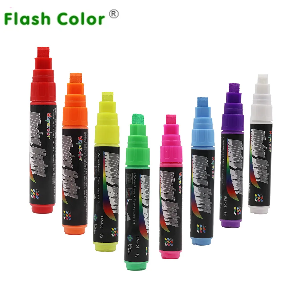 Flashcolor Highlighter Liquid Chalk Markers Pens 8mm Dual side Writing for Chalkboard Sticker Marker Lable Window