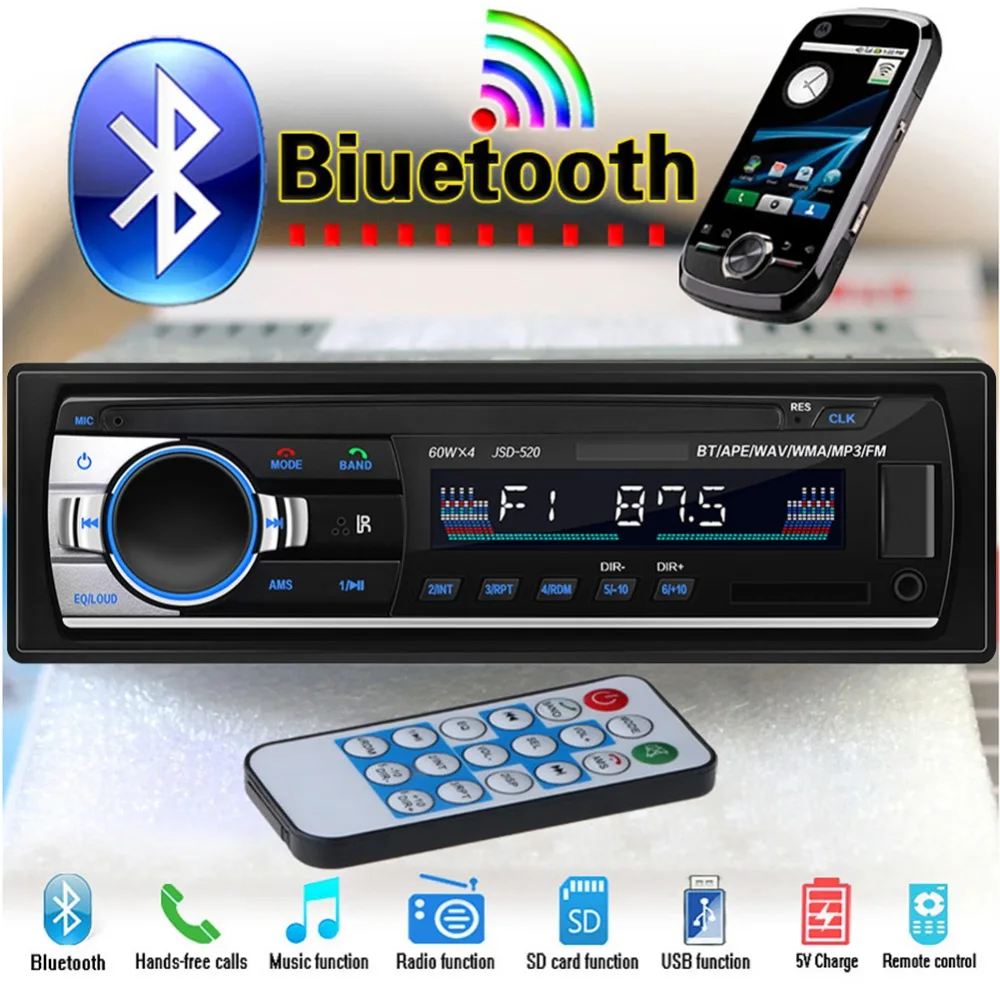 

Car Stereo FM Radio Audio Player 12v Bluetooth USB SD Aux Input Receiver Auto In-dash 1 Din Flash Disk Car MP3 Multimedia Player