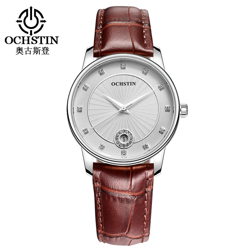 

OCHSTIN authentic ladies watch business alloy high-grade quartz watch simple calendar waterproof shell leather strap