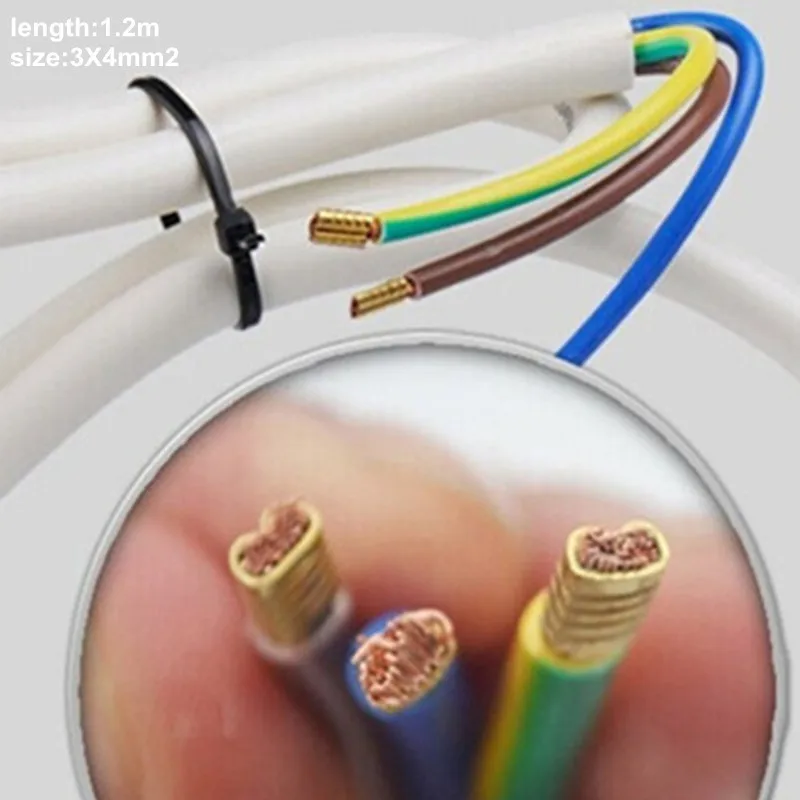 3X4mm2 AC Power Cable 3 Prong Copper Cord 1.2m long white color AC