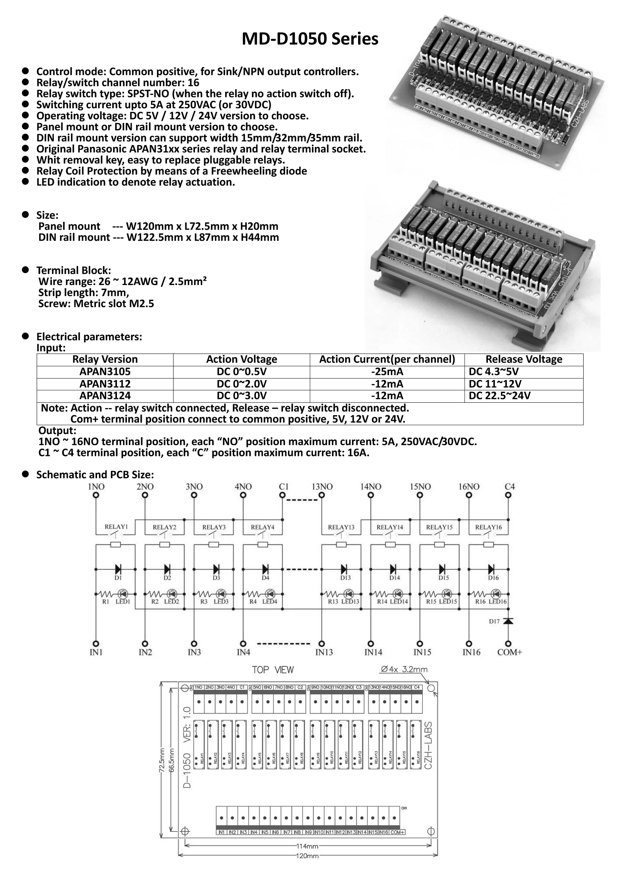 Тонкая панель крепления DC5V раковина/NPN 16 SPST NO 5A модуль реле питания APAN3105|module