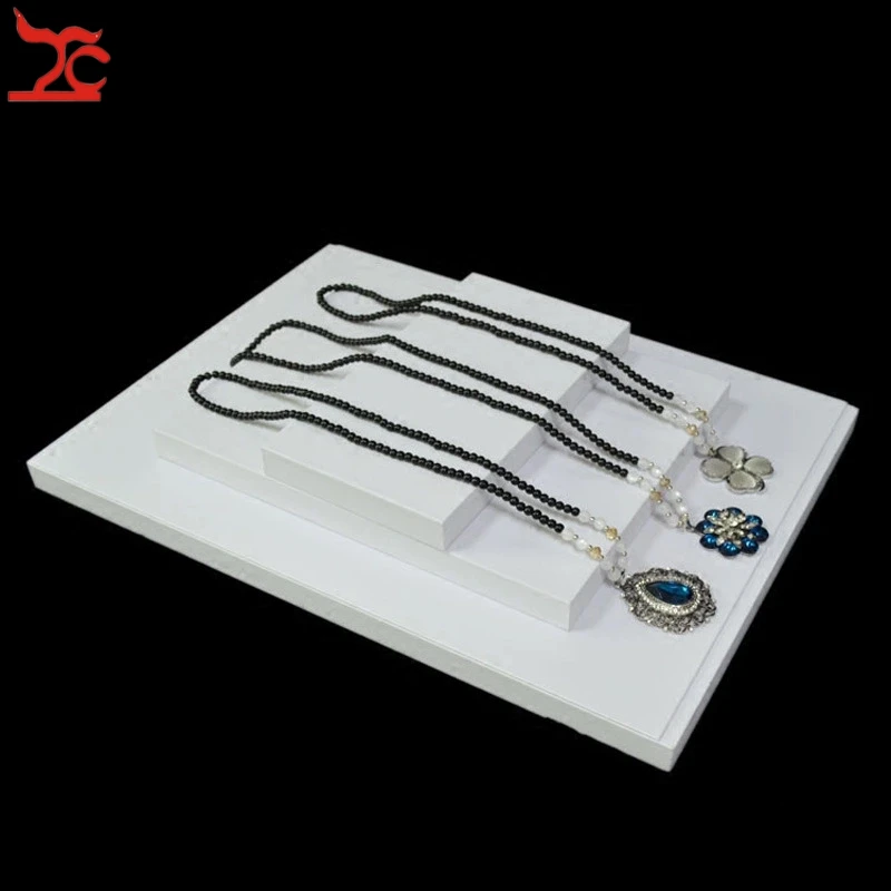 High Quality Jewelry Display Showcase Pad White PU Cabinet Platform Wooden Store Jewelry Display Tray Box Holder