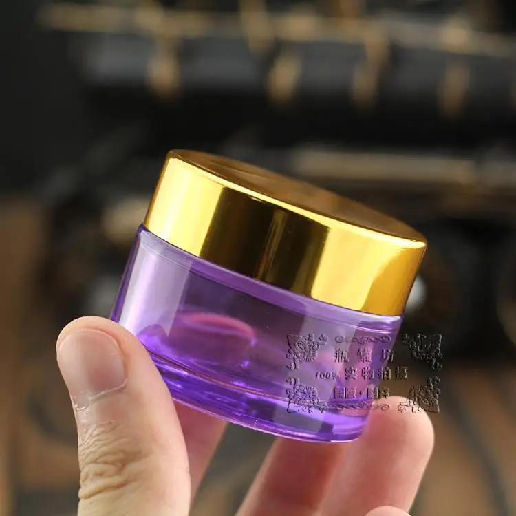 Buy 10g light purple glass cream jar with gold lid, 10