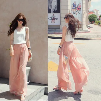 

High Waist Chiffon loose Pants Summer solid color Casual Pants Female Wide Leg Long Bloomers Trousers pantalones mujer 2020