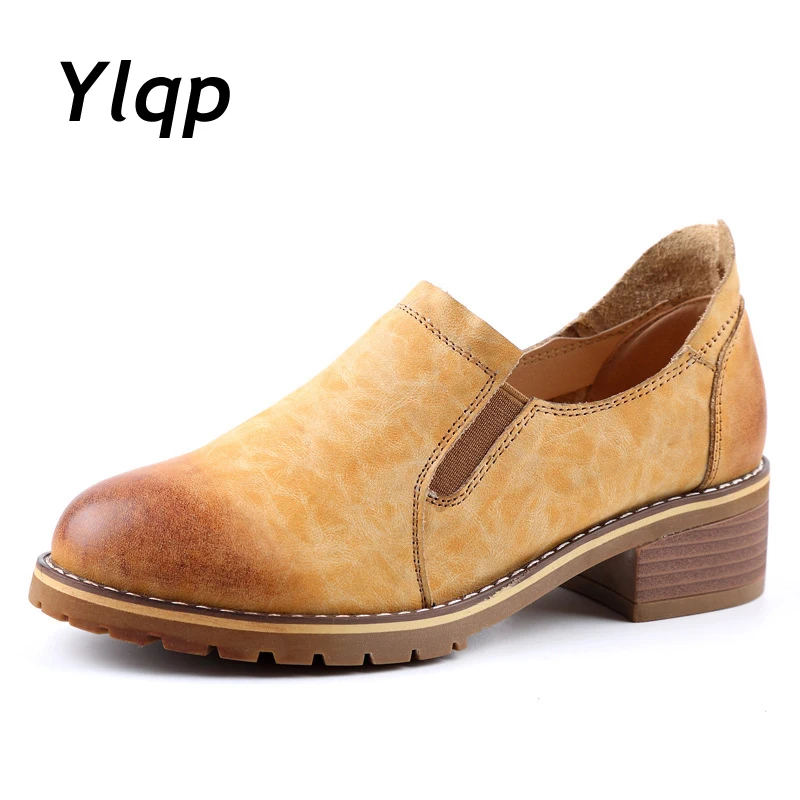 

2018 Vintage British Style Genuine Leather Women Shoes Comfortable Retro Pumps Casual Soft Soles High-Heeled Thick Heel Shoes