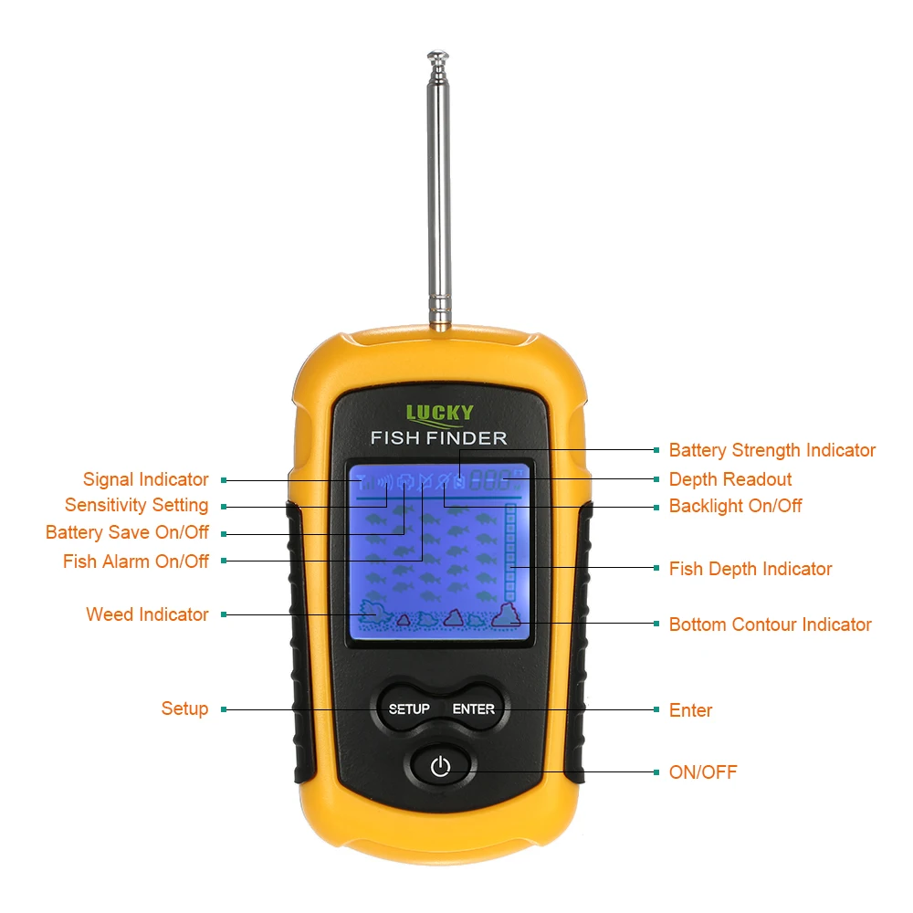 LUCKY FFW1108-1, беспроводной рыболокатор, эхолот, 40 м, ЖК-дисплей, рыболокатор, дальность глубины, океан, озеро, море, рыбалка, шейный ремешок, Pesca