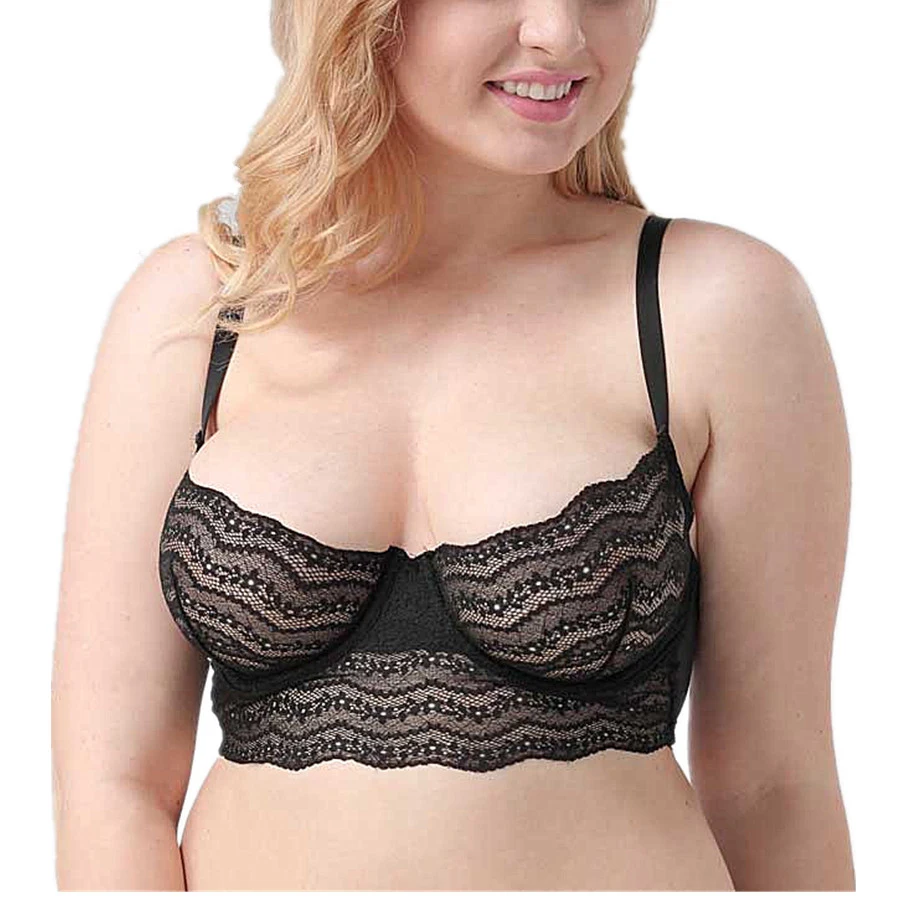 

New Bra Solid Black Pink Women Fashion Bralette Sexy Lace Jacquard See through Lace Long Line Bra H385
