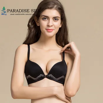 

Front Buckle Without Rim Bra 100% Natural Silk Knit Bra Lace Wire Free Buckle Front Size M L XL