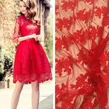 Высококачественная сетчатая кружевная ткань 3D Красная ткань с вышитым цветком прозрачная сетчатая ткань для платья «сделай сам» Лоскутная работа