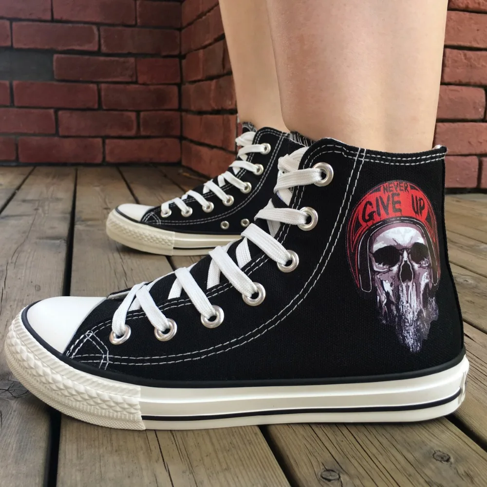 Wen Hand Painted Shoes Design Skull Zombie Men and Women Hi-top Canvas Sneakers