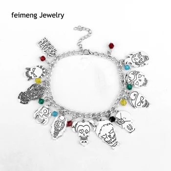 

Suicide Squad Joker Quinn Charm Bracelet & Bangles Crystal Beads Silver Plated Bat Baseball Wristbands For Woman Gift