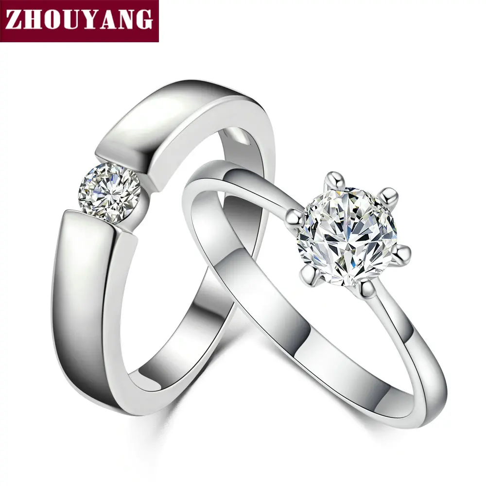 

ZHOUYANG Wedding Rings For Women Man Classic Cubic Zirconia Lover Ring Rose Gold Color & Silver Color Fashion Jewelry R013 R400