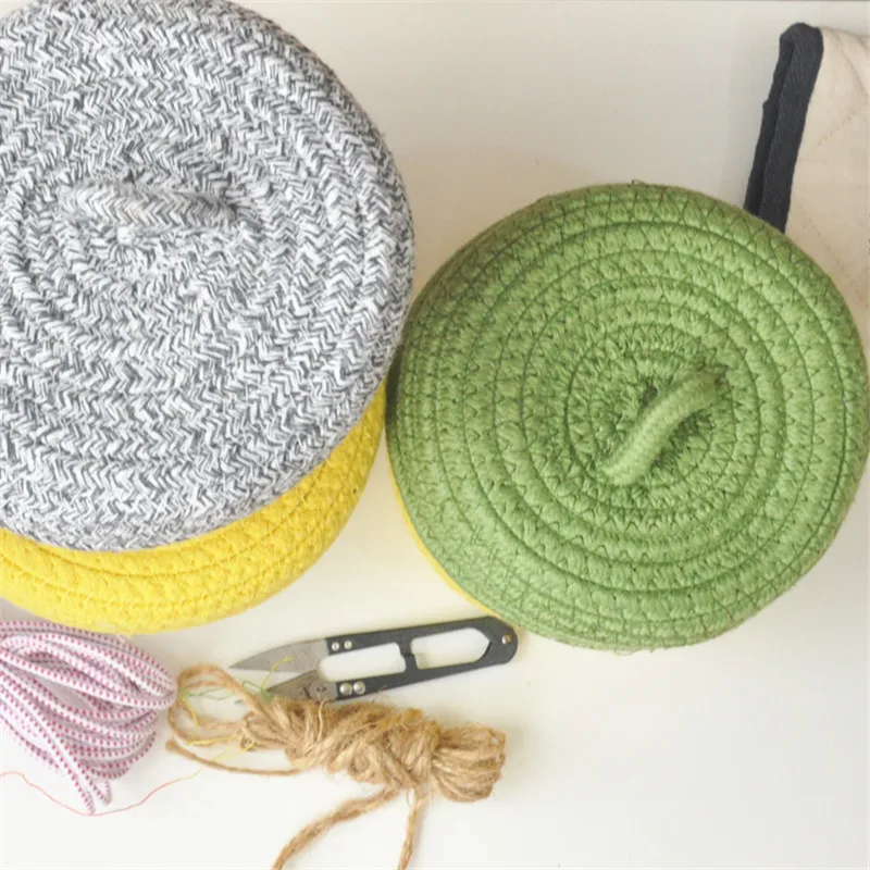 شخصية الملونة خيط قطني سلة التخزين اليدوية الوجبات الخفيفة سطح المكتب أشتات مجموعة الخياطة صندوق تخزين عملة المنظم حالة