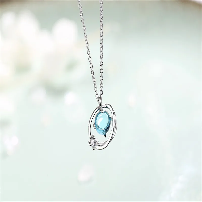 

blue dream glass planet pendant necklace female universe aurora star clavicle chain Vintage Jewelry Women Gifts