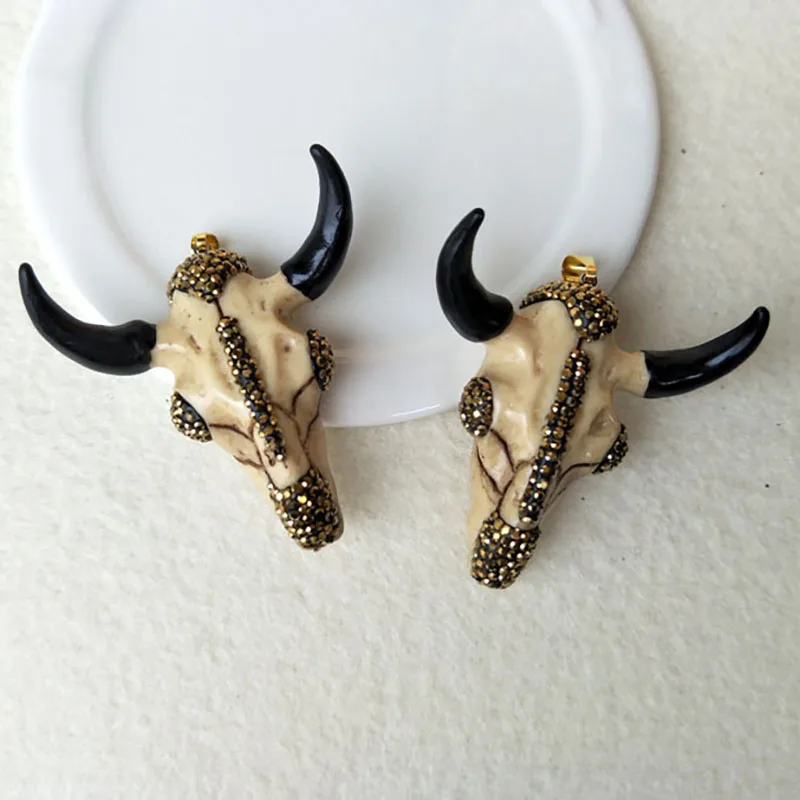 5PCS/lot Gold Rhinestone crystal horn cattle Tau Pendant, Longhorn bull