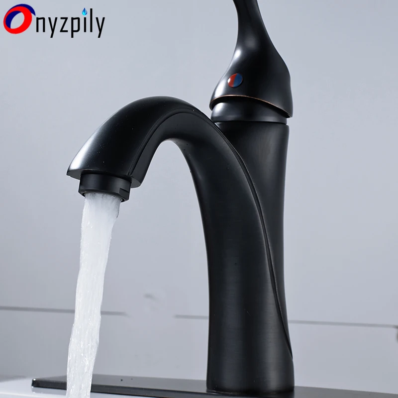 

Ceramic Bathroom Basin FaucetORB Single Short Faucets Hot Handle and Cold Water Mixer Faucet With Cover