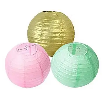 

18-Pack Mint Pink Gold Round Paper Lantern Lamp Shades for Wedding Birthday Bridal Shower Party Decoration